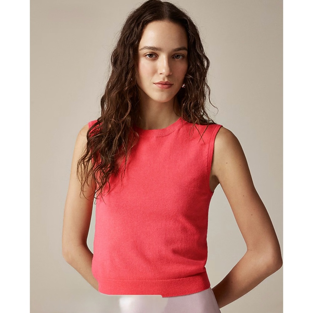NWT J. Crew Featherweight Cashmere-blend Cropped Sweater Shell Garden Rose Pink
